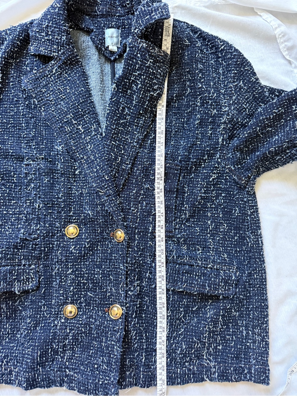 Maeve Anthropologie Navy denim punched Double-Breasted oversized jacket large - Picture 6 of 7